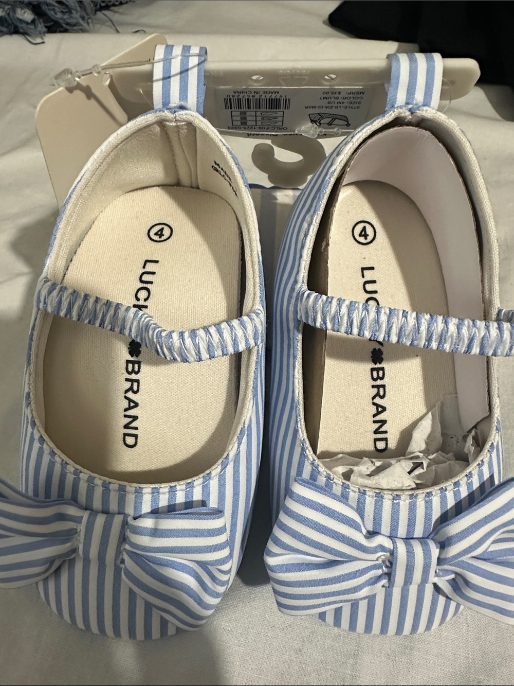 Lucky Brand Girls Blue Striped Mary Janes with Bow